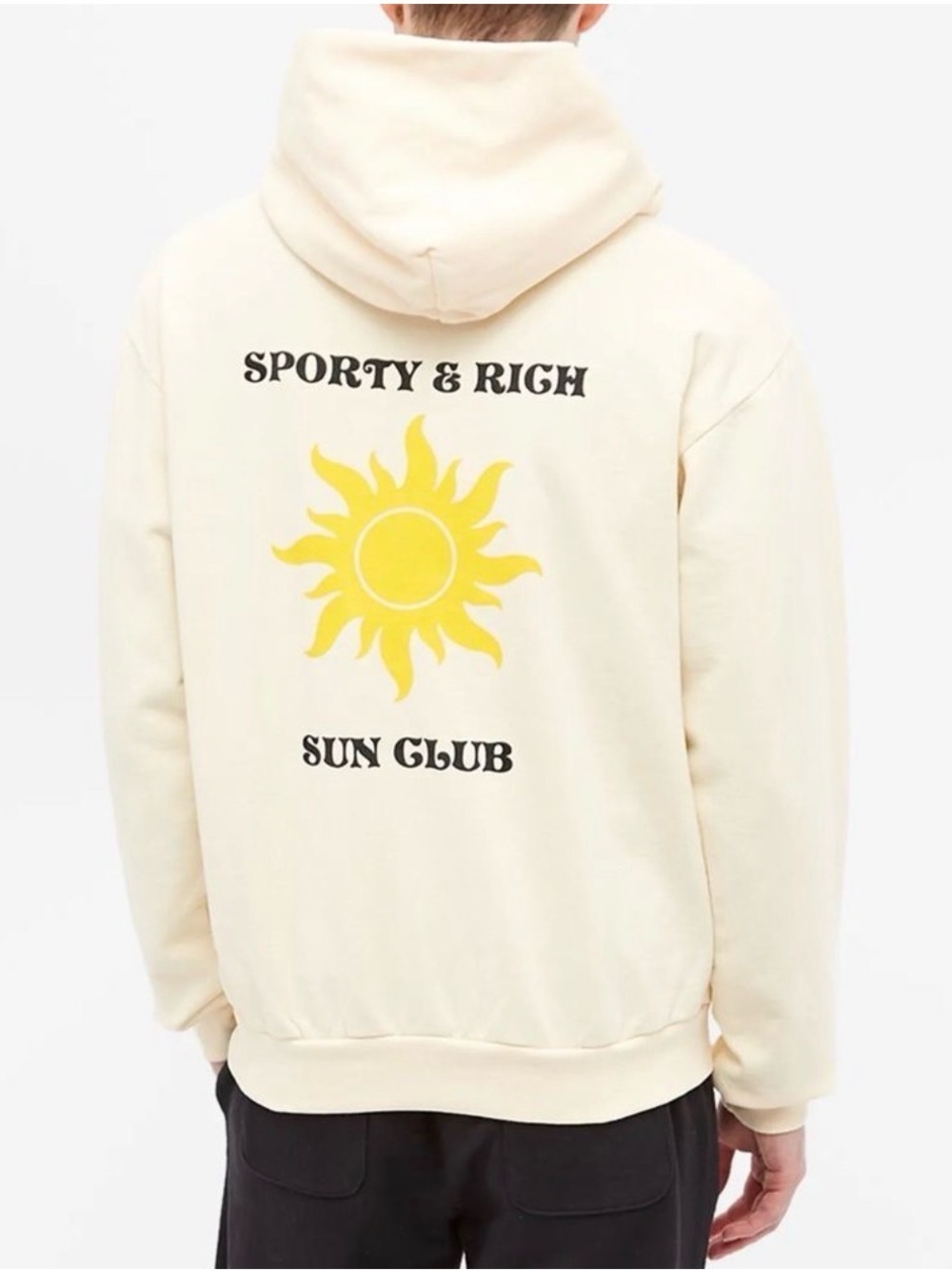 Sporty & Rich Cream Hoodie with Yellow Sun Graphic